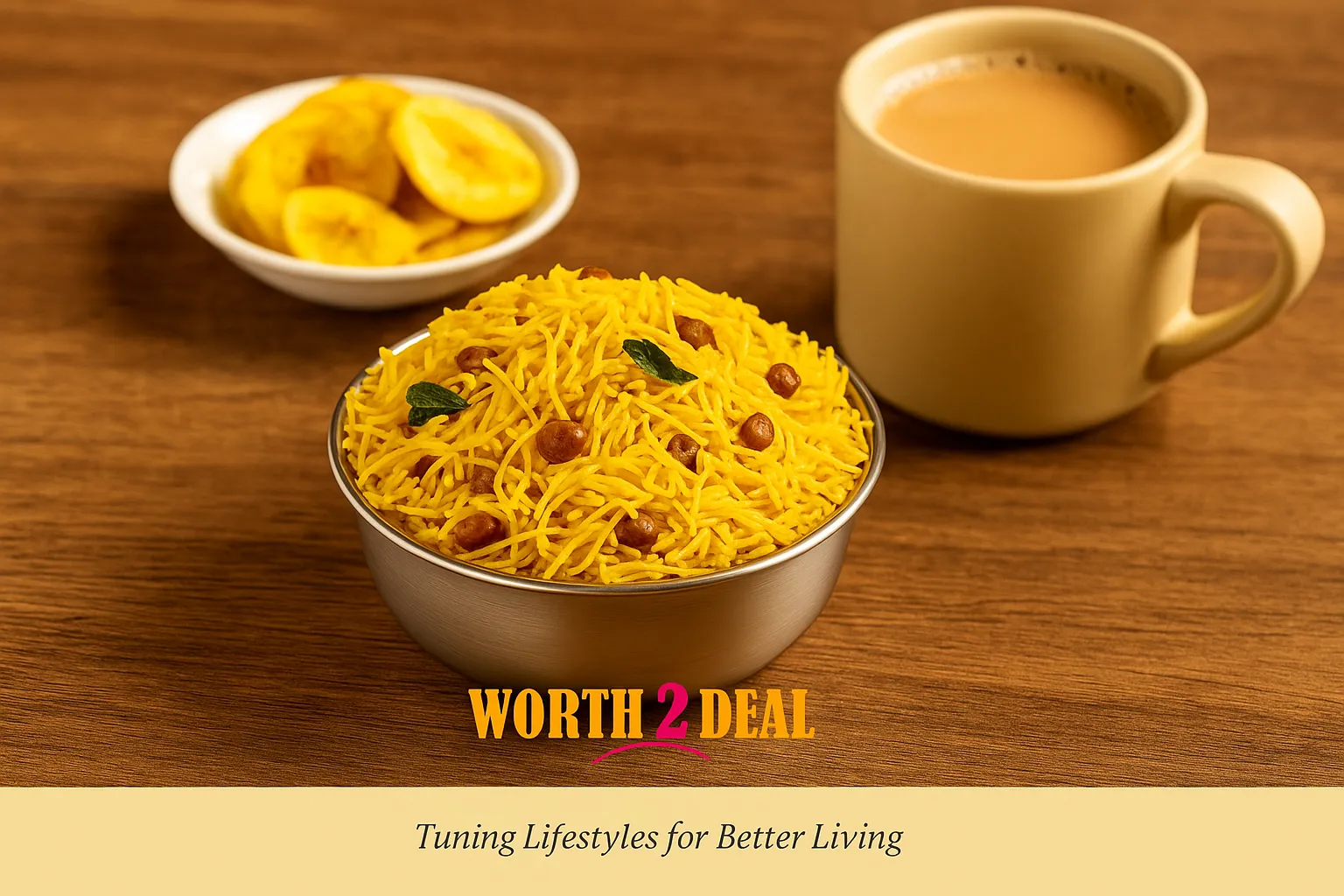 Worth2Deal Bombay Mixture served with tea as a crunchy Indian snack