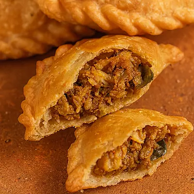 Close-up crispy Kerala chicken samosa filling Worth2Deal
