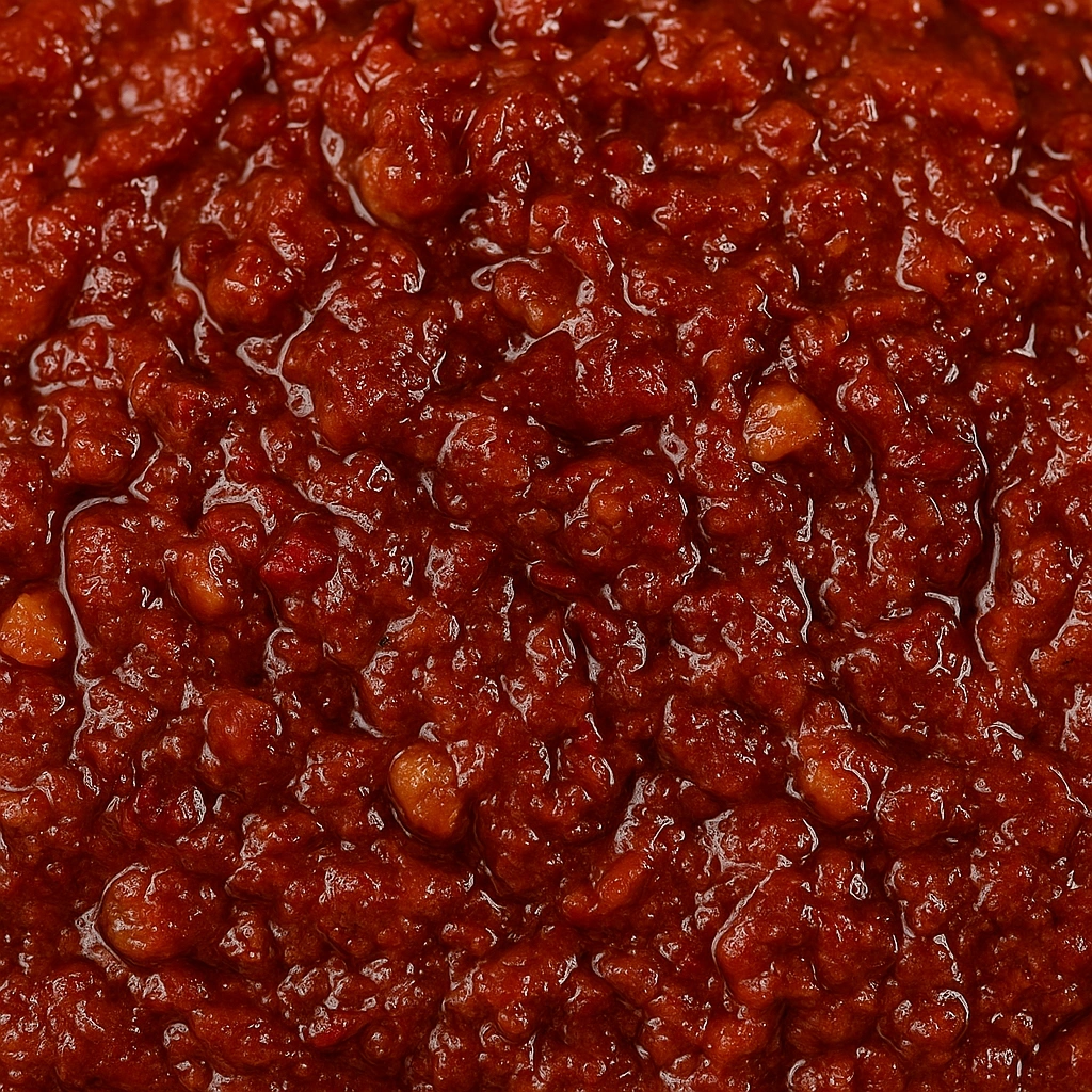 Thick red chutney-like chilli paste texture Kerala style chilly pickle