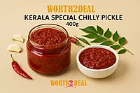 Worth2Deal Kerala Chilly Pickle 400g — spicy red Kashmiri chilli achar in gingelly oil Malappuram