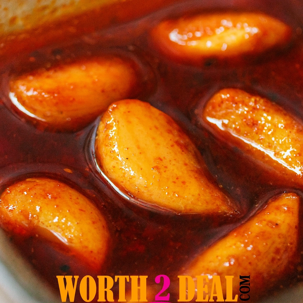 garlic pickle closeup, kerala achar texture