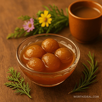 : Honey amla served with wellness ingredients in a natural Kerala-style setting