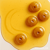 Flat-lay texture of forest honey and soaked amla