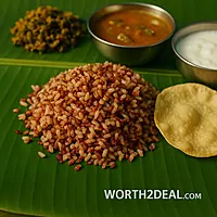Kerala brown rice bowl on banana leaf with traditional elements – Worth2Deal
