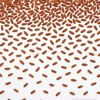 Flat-lay texture of organic Kerala brown rice – Worth2Deal.com watermark