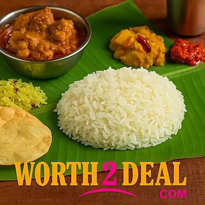 Kerala White Kuruva Rice served with non-veg curry