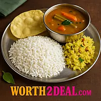 Worth2Deal Kerala White Kuruva Rice with sambhar Kerala short grain rice served vegetarian meal
