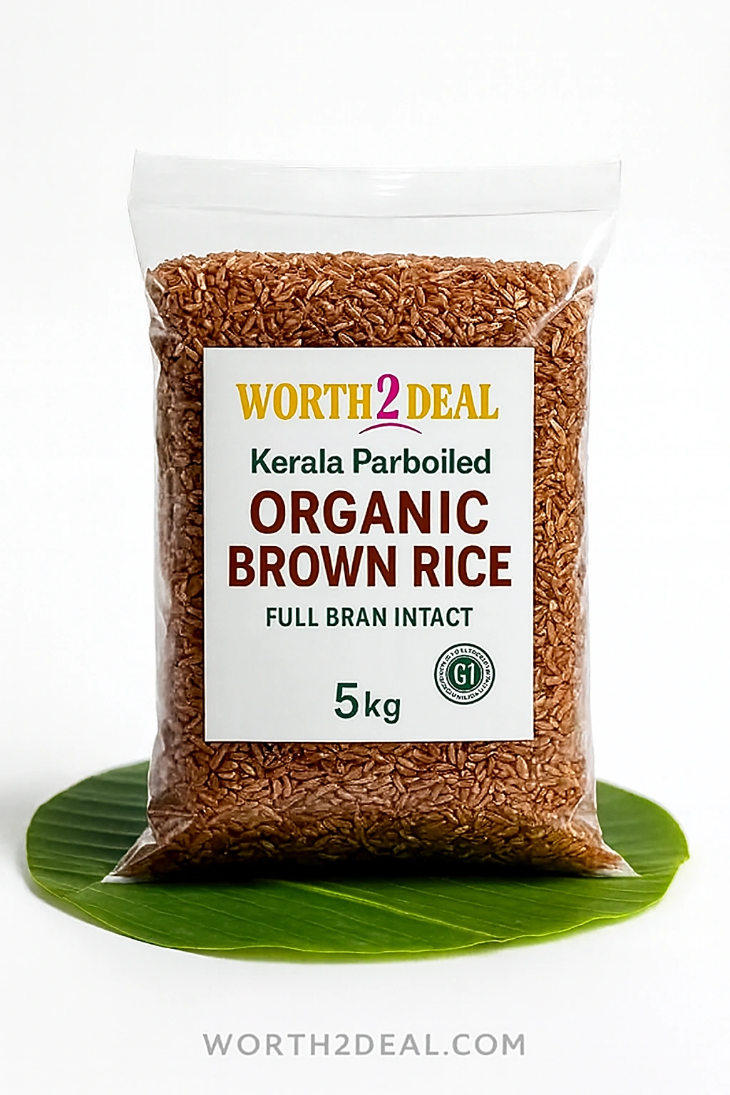 Worth2Deal Kerala Parboiled Organic Brown Rice 5Kg Pack on Banana Leaf