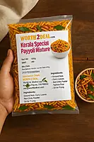 Close-up of Payyoli Mixture pack showing sev, peanuts and curry leaves