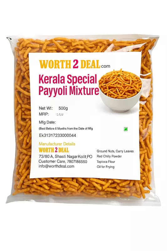 Worth2Deal Kerala Payyoli Mixture 500g pack front view