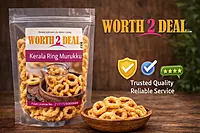 Worth2Deal Kerala Ring Murukku crispy rice flour snack in dark bowl beside 500g pack