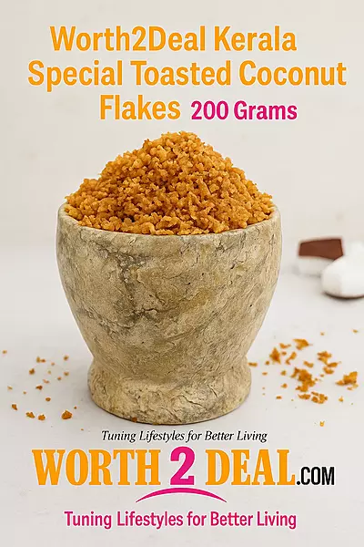 Worth2Deal Trusted Kerala Brand for Pure Toasted Coconut Flakes Natural and Authentic