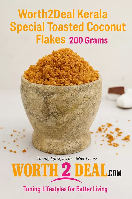 Worth2Deal Trusted Kerala Brand for Pure Toasted Coconut Flakes Natural and Authentic