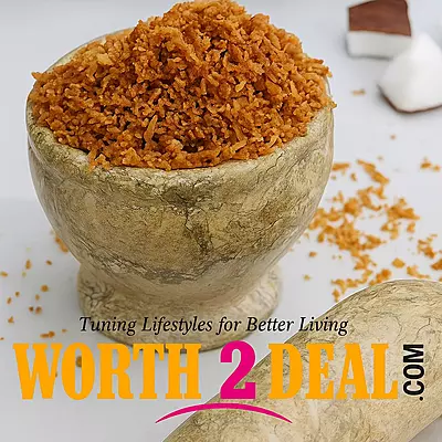 Worth2Deal Toasted Coconut Flakes showing crispy evenly roasted Kerala style texture