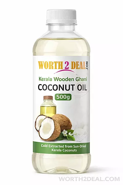 Worth2Deal Kerala wooden ghani coconut oil in food grade plastic bottle