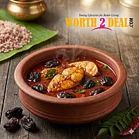Worth2Deal Kudampuli Kerala fish curry in clay pot with matta rice banana leaf