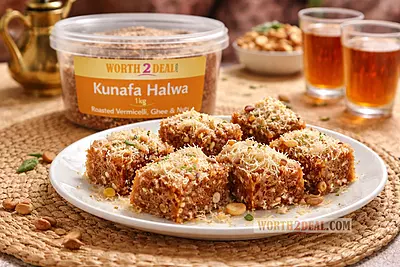 Kunafa halwa served on plate for dessert