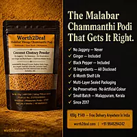 Worth2Deal Malabar Chammanthi Podi — no jaggery, ginger, black pepper, FSSAI certified