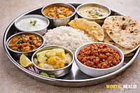 Worth2Deal Mango Ginger Pickle in North Indian thali with roti and dal