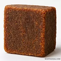 Close-up of Worth2Deal Marayoor Jaggery block showing natural texture