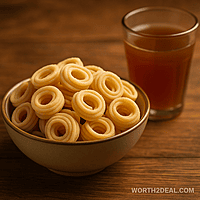 Flat-lay shot of mini chakli texture on clean surface