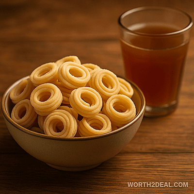 Flat-lay shot of mini chakli texture on clean surface