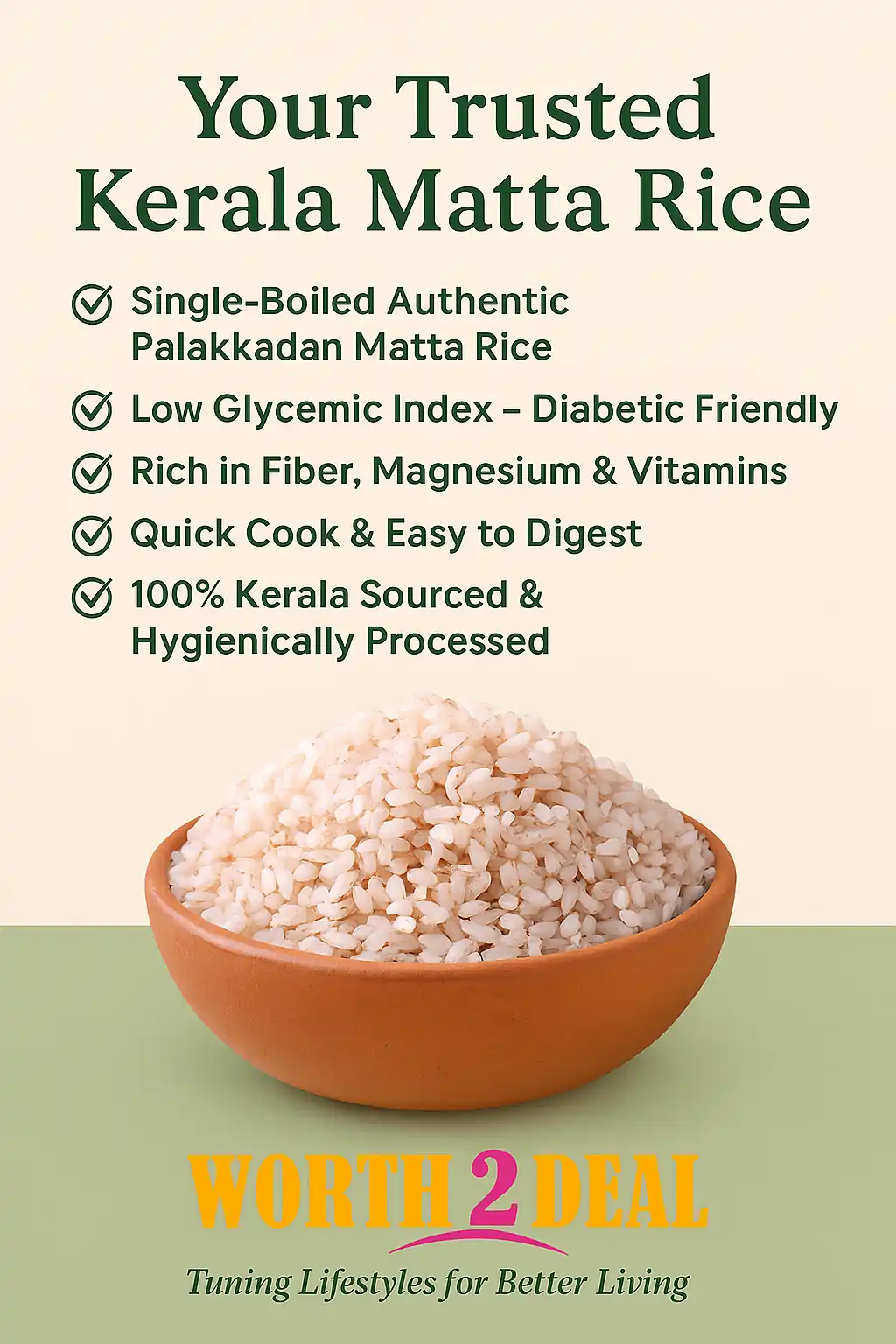 Worth2Deal trusted Kerala brand for healthy Ottapuzhukk single boiled matta rice