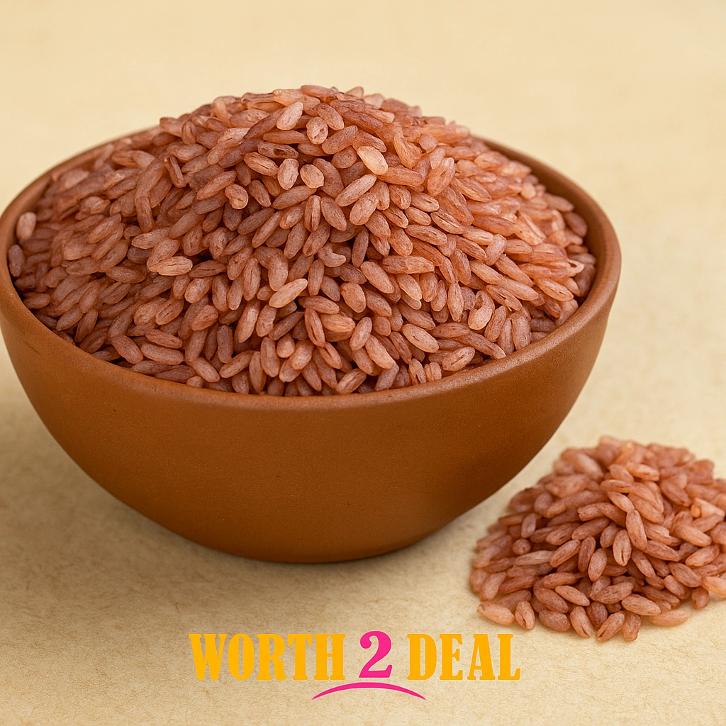 Worth2Deal Kerala Red Ottapuzhukkan Matta Rice in a bowl showing rich unpolished red grains
