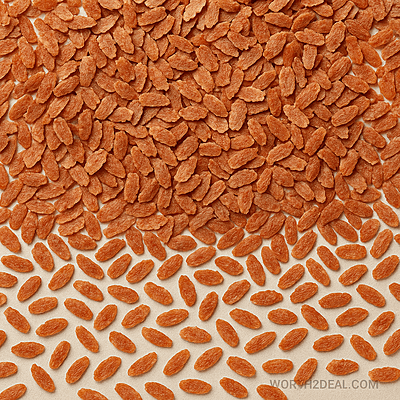 Top view of Kerala red rice poha spread for texture