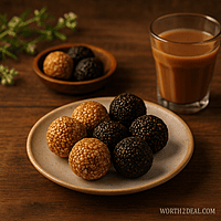 esame balls Til Laddu served as a Kerala traditional snack on a plate – Worth2Deal healthy sweet