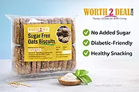 Worth2Deal sugar-free oats biscuits package showing trusted healthy snacking benefits