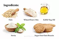 Ingredients of Worth2Deal sugar-free oats biscuits with oats, wheat flour, oil, and stevia