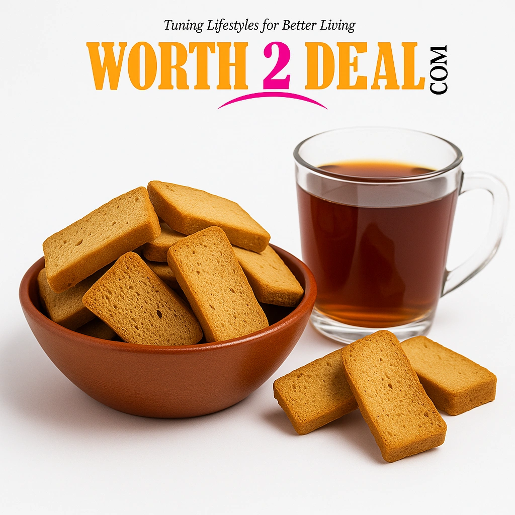 Worth2Deal Wheat Rusks served with black tea – sugar-free healthy snack option