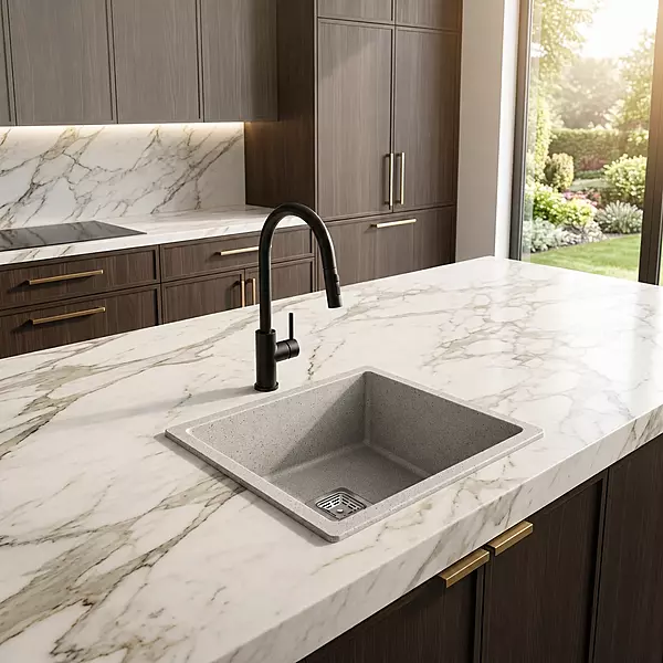Quartz Edge Single Bowl Sink (River Stone)