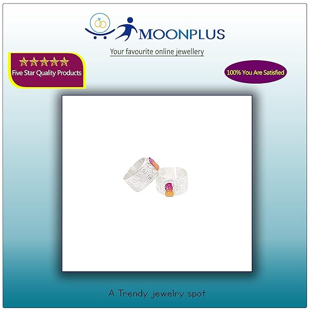 Silver Toe ring, Metti with Pink Enamel Design
