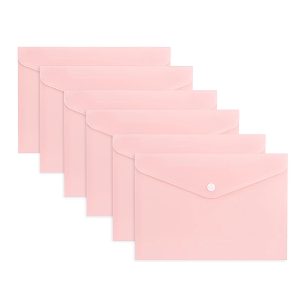 Pack of 12 A5 Light Pastel Pink Soft Touch Plastic Document Wallets with Button Closure