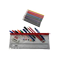 Stationery Filled Red Zip 13x5"" Pencil Case with Colouring Pencils