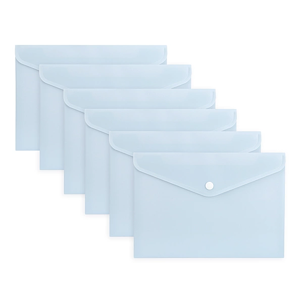 Pack of 12 A4 Light Pastel Blue Soft Touch Plastic Document Wallets with Button Closure