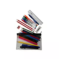 Stationery Filled Black Zip 8x5"" Pencil Case with Colouring Pencils
