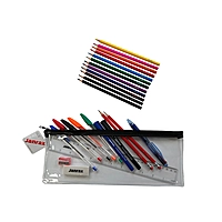 Stationery Filled Black Zip 13x5"" Pencil Case with Colouring Pencils