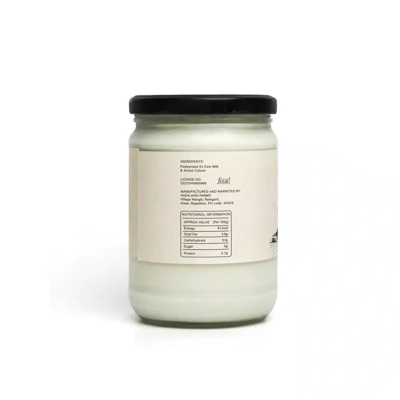 Natural Milk Yogurt A2 500 gms - Highland Farms