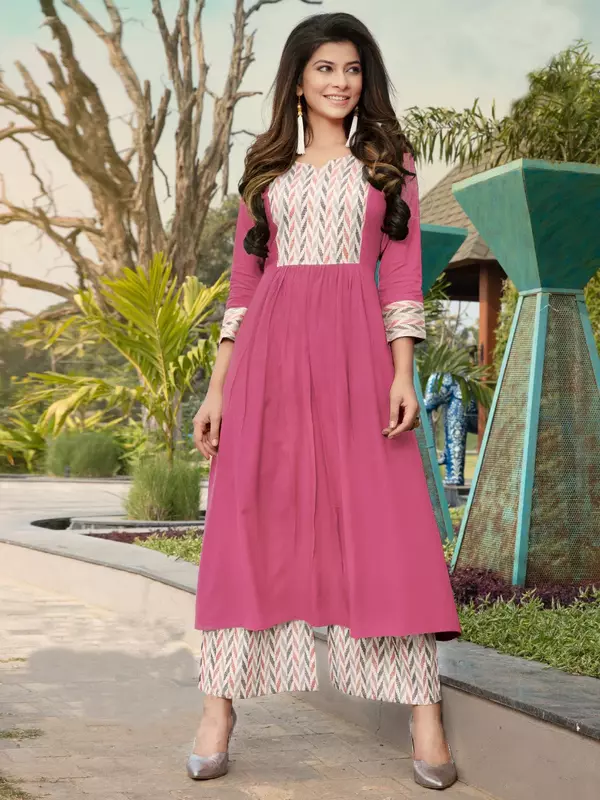 Pink Yoke Printed Cotton Kurti