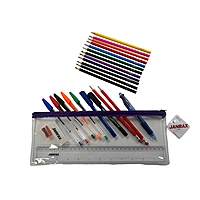 Stationery Filled Purple Zip 13x5"" Pencil Case with Colouring Pencils