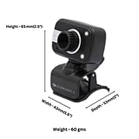 ZEBRONICS Web Camera Zeb-Crystal Clear  with 3P Lens, Built-in Microphone, Auto White Balance, Night Vision and Manual Switch for LED (Black)