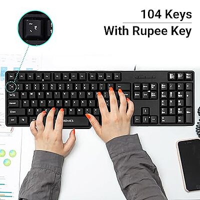 ZEBRONICS JUDWAA 880 Wired USB Keyboard & Mouse Combo, Plug & Play, 105 +12 Integrated Multimedia Keys, 3 Button Mouse, 1000 DPI, High Precision, Advanced Optical Sensor
