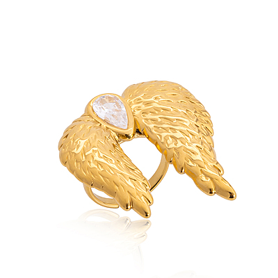 Seraph Wing 18K Gold-Plated Zircon Open Ring