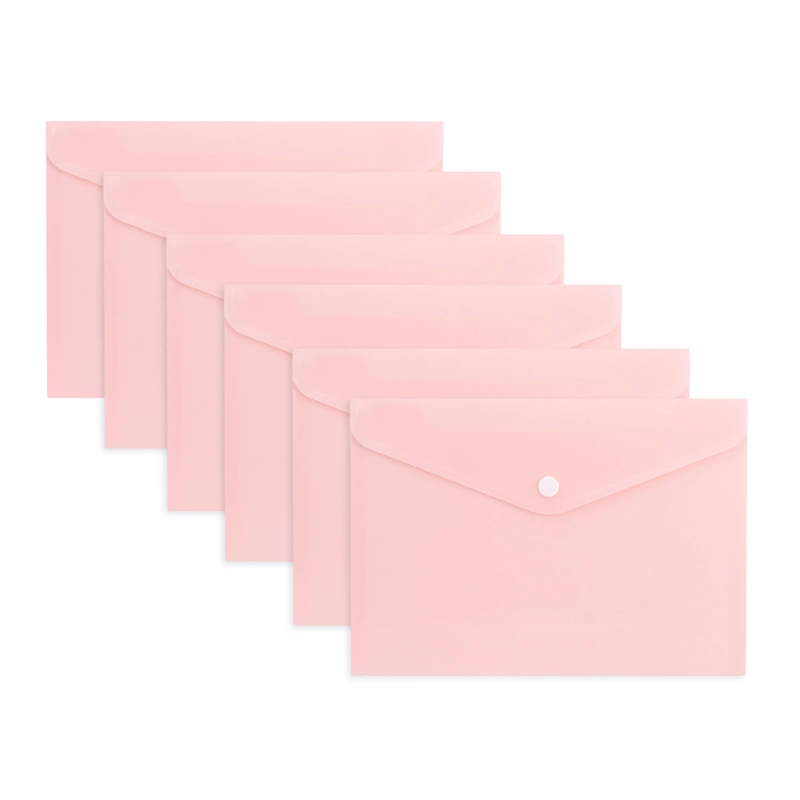 Pack of 12 A4 Light Pastel Pink Soft Touch Plastic Document Wallets with Button Closure