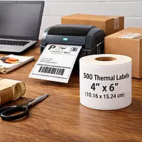 Roll of 500 White Self Adhesive Thermal Printer Labels 4"" x 6"" (10.16 x 15.24cm)