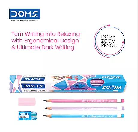 DOMS Zoom Ultimate Dark Triangle Graphite Pencils (Pack of 10 with Sharpener & Eraser)