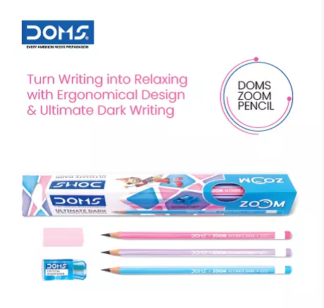 DOMS Zoom Ultimate Dark Triangle Graphite Pencils (Pack of 10 with Sharpener & Eraser)